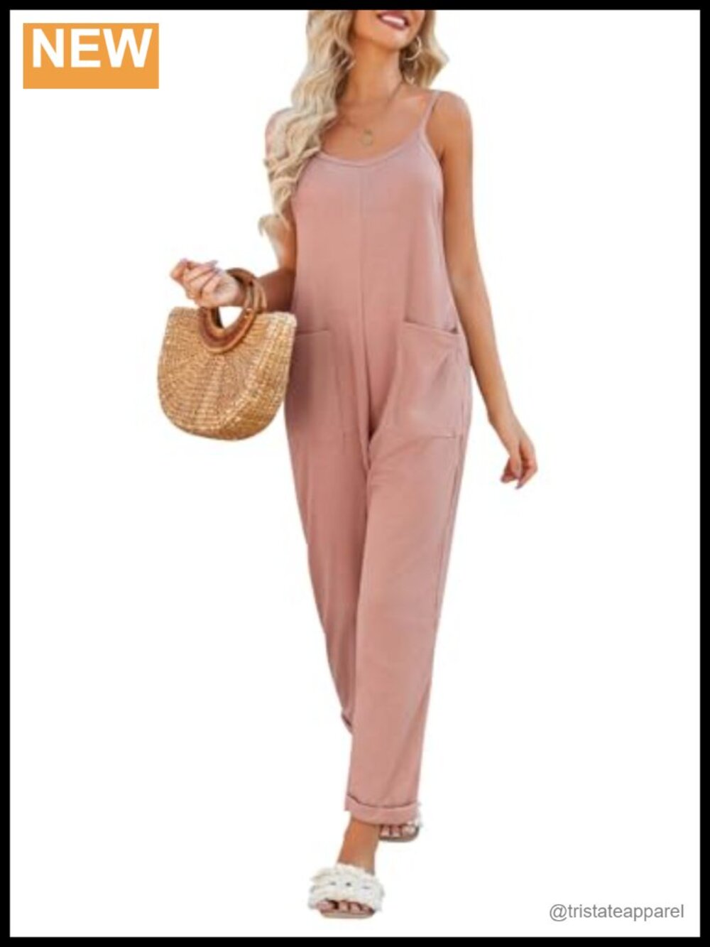 STYLEWORD Women's Loose Spaghetti Strap Jumpsuit with Pockets